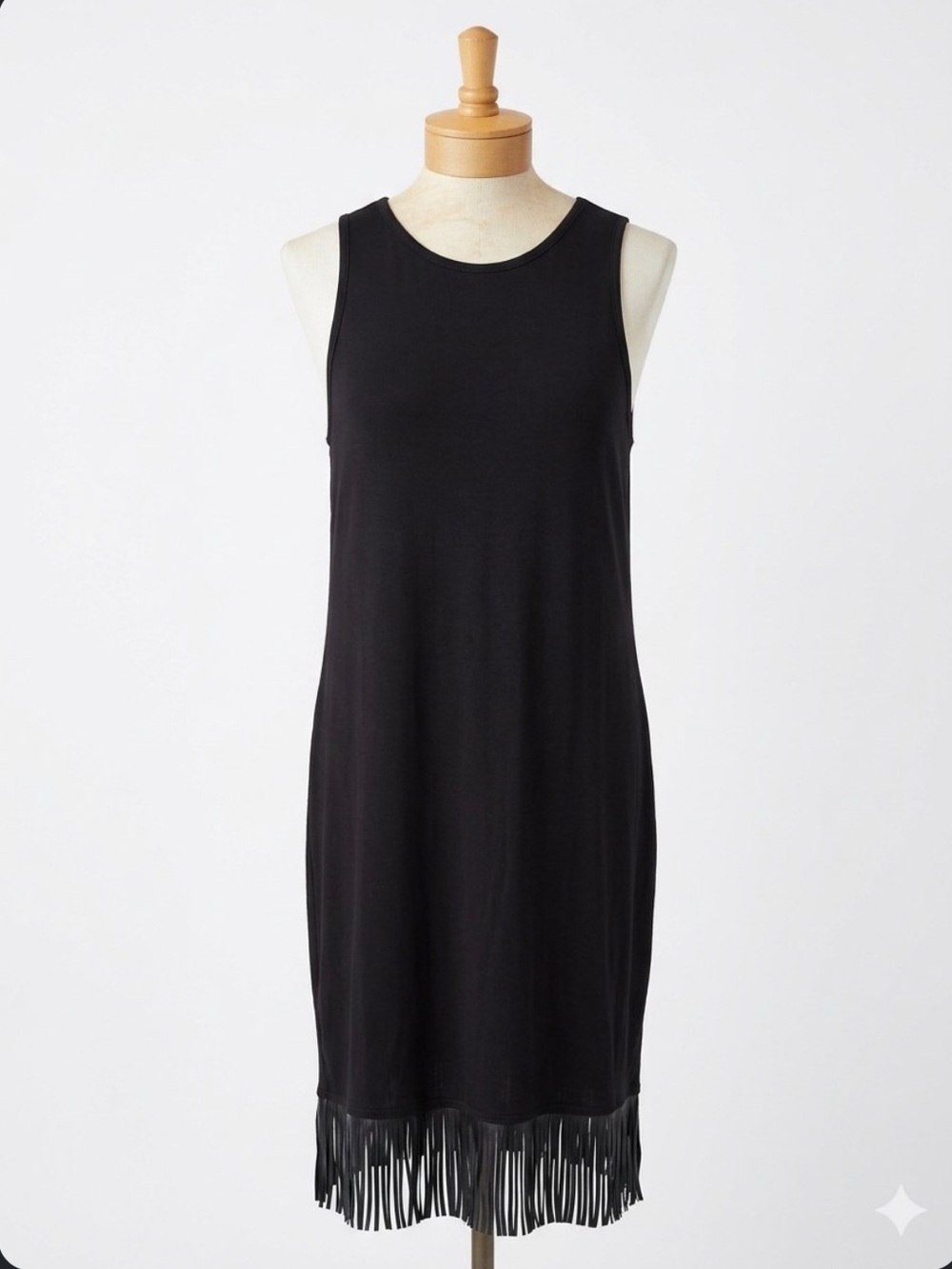 RALPH LAUREN black scoop neck tank fringe dress sz l nwt